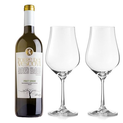 Torre dei Vescovi Pinot Grigio 75cl White Wine And Crystal Classic Collection Wine Glasses